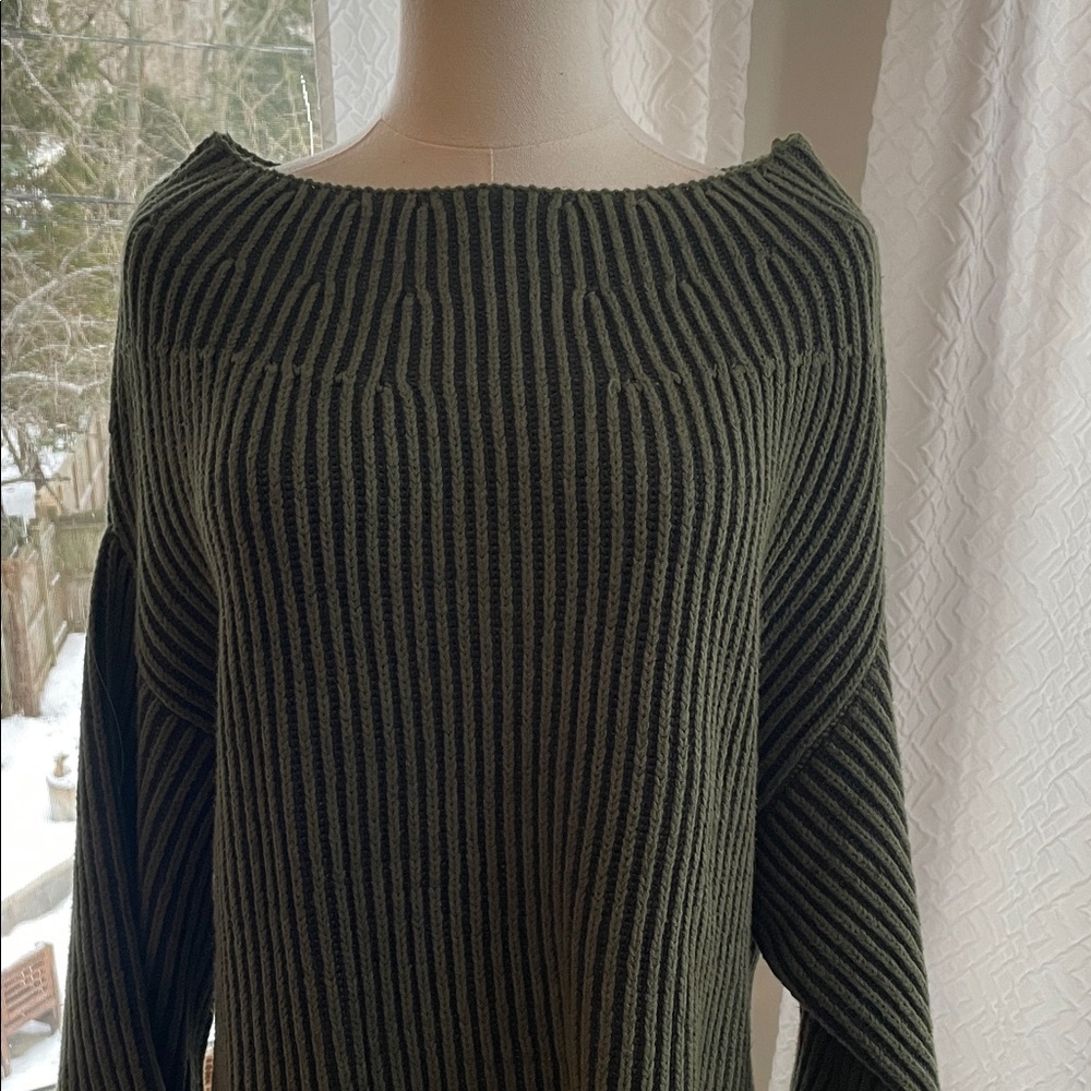 Free People Boat Neck Olive Green Ribbed Knit Sweater Dress Small - Picture 4 of 9